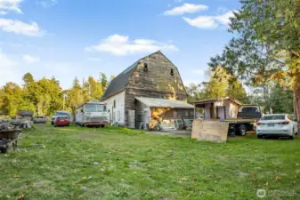 Rear view of the barn and storage shed