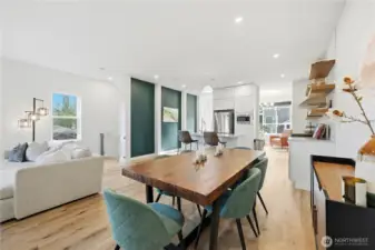 Interactive eating space in the great room.  Stairs to lower level left side of picture just off the living room
