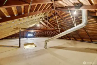 Stand up attic with pull down ladder access. Completely covered in plywood so it is easily and safely walked on. Great storage and lots of possibility.