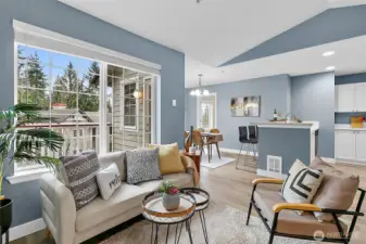 Open living space with vaulted ceilings