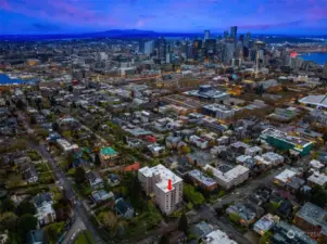 Zoning in the area protects views from Queen Anne. Including right in front of the complex, no building will ever be able to be built tall enough due to the slope of the hill to block your views!