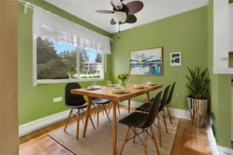 Dining room with pool view-virtually staged