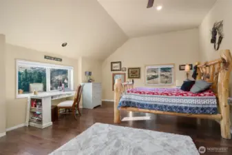 Primary bedroom with west mountain views
