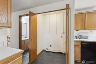 Dedicated laundry space conveniently located just off the kitchen, with hookups ready for your washer and dryer and easy access to the main-level bathroom.