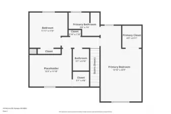 Floor Plan – Upper Level:  The upper level offers four generously sized bedrooms, including a spacious primary suite with dual closets and its own private bath. A full hallway bath and an additional ensuite bath provide convenience and flexibility for guests or household members. Ample closet space and a functional layout make this level both comfortable and practical for everyday living.