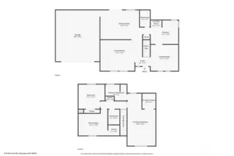 Floor Plan – Main Level:  This functional main level features multiple living spaces including a bright living room, spacious family room, and an open dining area connected to the kitchen. Convenient amenities include a main-level laundry room, powder bath, and direct access to the attached two-car garage.   Floor Plan – Upper Level:  The upper level offers four generously sized bedrooms, including a spacious primary suite with dual closets and its own private bath. A full hallway bath and an additional ensuite bath provide convenience and flexibility for guests or household members. Ample closet space and a functional layout make this level both comfortable and practical for everyday living.