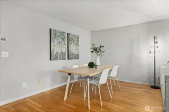 The dining room is roomy.