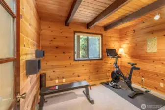 The second main level bedroom is currently being used as a workout room.