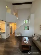 The bedrooms are upstairs.