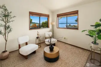 This corner upstairs room has views all the way to Gold Beach.