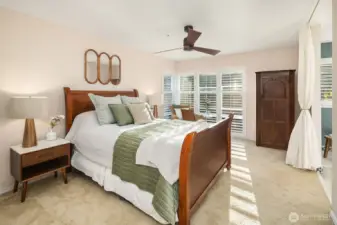 Don't miss the exterior sun shade (leveraged via remote control). The exquisite plantation shutters really elevate this room.