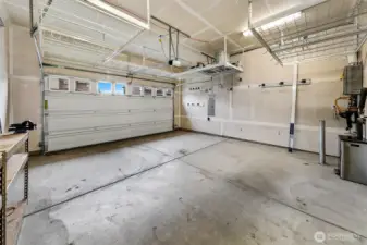 2 car garage with ceiling storage racking