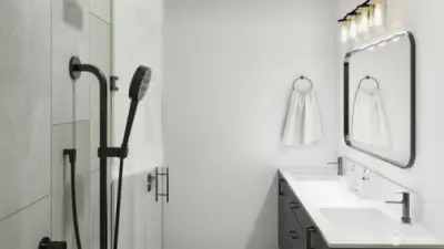 Spa-inspired bathroom with designer tile. (digital renderings)