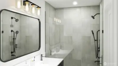 Seamless glass shower and contemporary lighting. (digital renderings)