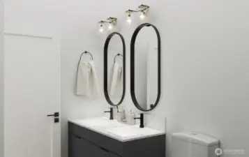 Clean architectural lines and matte black fixtures. (digital renderings)