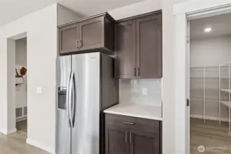 Coffee bar and soft close cabinets. Photo's are for representational purposes only. Colors and finishes may differ.