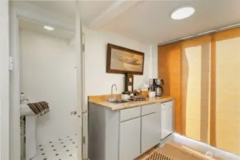 Driftwood Real Estate kitchenette & 1/2 bath.