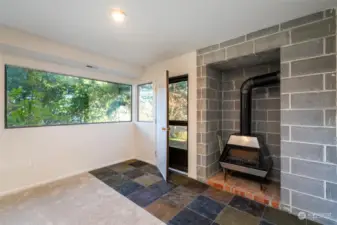 Classic fireplace in family room.