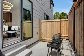 Private fenced backyard