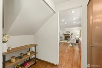 Walk through the pantry area into the spacious, open kitchen.