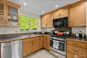 The gas stove sets the tone for cooking in here, along with the other quality appliances.