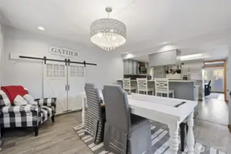 with this cute barn door style closet there is plenty of space for all your storage, or a place the fur baby’s can call a home.