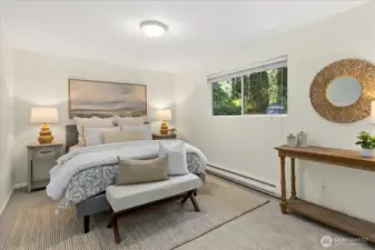 One of two beds on upper