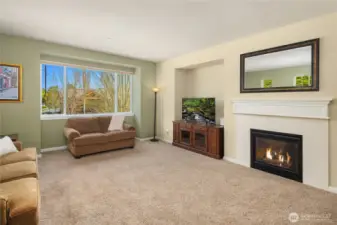 A fireplace in the living room creates the perfect ambiance whether relaxing or entertaining.