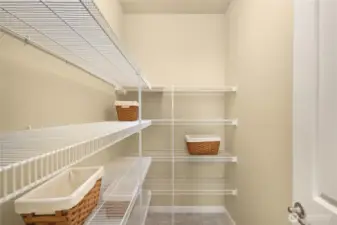 A walk-in pantry provides space for all your storage needs.