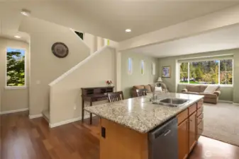 Stairs lead to the upper level bedrooms.