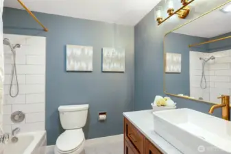 Bright, spacious secondary bathroom. How great to have 2 baths in this space!