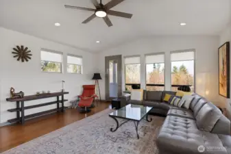 Living room with door to covered patio.