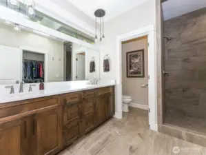 Owner’s Suite Bathroom: Double Sinks, Walk-in Closet and Double Shower Heads in Walk-in Shower