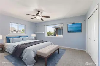 Huge second bedroom with large closet, ceiling fan and easy access to the main bathroon.