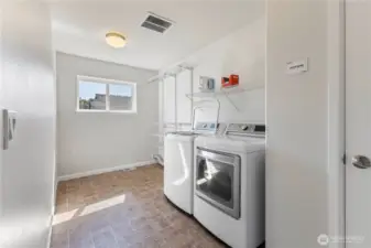 he upstairs utility room features a large linen closet, extra shelving, plumbed for a utility sink and ability to have more than one dryer!