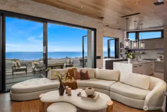 This home is designed to blur the lines between indoors and out, creating a stunning backdrop of ever-changing maritime scenery and the Olympic Mountains.