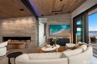 Vaulted ceilings pair beautifully with Nano door system and offers indoor and outdoor sound system.