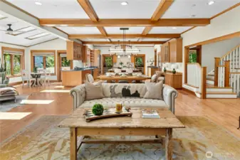 Wood Boxed Ceiling offers an elevated visual interest while providing Improved Acoustics in this Spacious Great Room.
