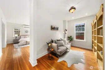 Sitting room/library adjacant to primary bedroom.