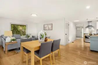 Oversized windows overlooking the yard.