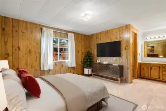 Virtually staged primary bedroom