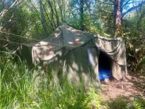 tent with wood stove ready for camping!