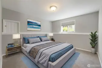 Located in the basement find a room shown as a perfect space for a bedroom.