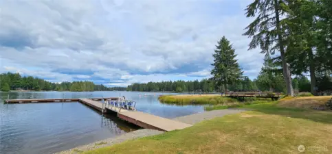 Community park, swimming area and boat docks.