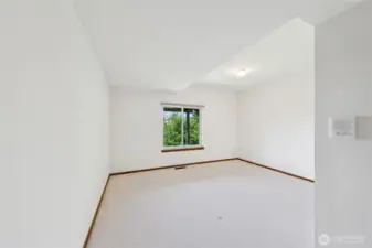 Bedroom 1 on lower level, tall ceilings and walk-in closet.
