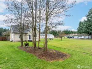 Looking from the front, southeast, corner of the yard. This south facing home is full of natural light!