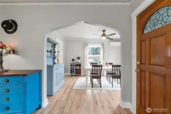 Stepping through the front door, the dining room is to your right just through this gorgeous archway!
