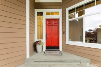 You're greeted by a large covered entry