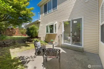 The private backyard has plenty of room to play and relax.
