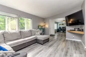 Family room with lots of light and vaulted ceilings